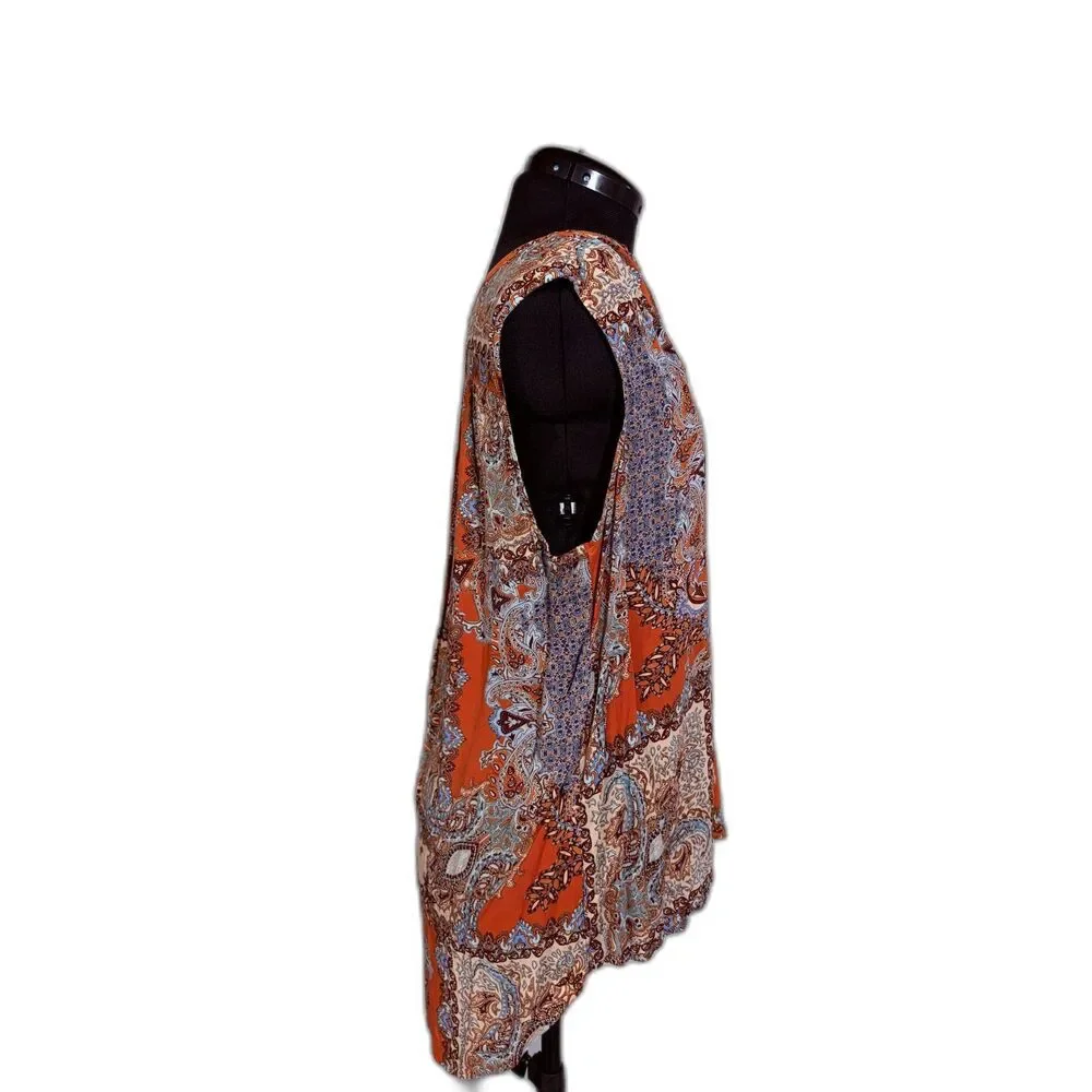 Artisan NY Orange Boho Paisley Print Sleeveless Top
